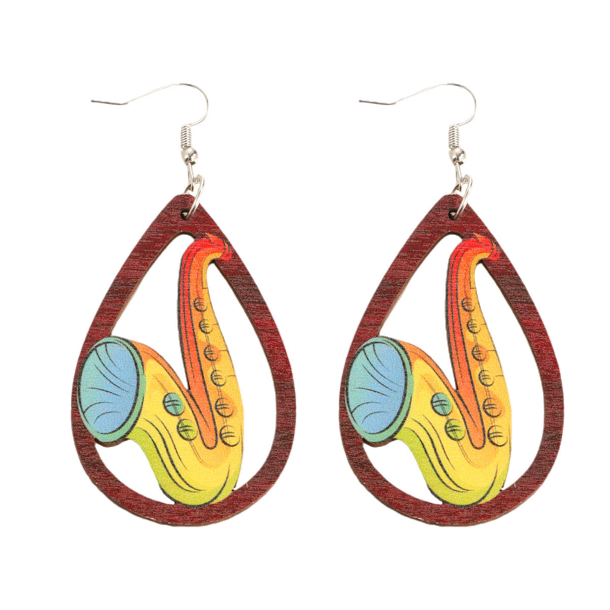 Guitarra de agua de agua al por mayor arpa acordeón estampado de madera aretes de madera